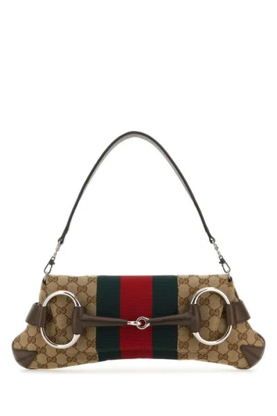 GUCCI GUCCI WOMAN GG SUPREME FABRIC AND LEATHER MEDIUM GUCCI HORSEBIT CHAIN SHOULDER BAG