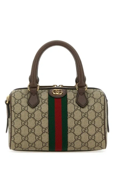 Gucci Woman Gg Supreme Fabric And Leather Mini Ophidia Gg Handbag In Brown