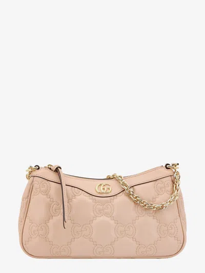 Gucci Leather Shoulder Bag With Matelassé Gg Motif In Pink