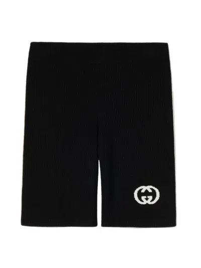 Gucci Woman Interlocking G Intarsia Fine Rib Viscose Shorts In Nero