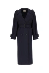 GUCCI GUCCI WOMAN NAVY BLUE WOOL TRENCH COAT