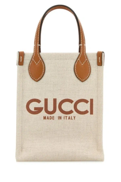 Gucci Woman Sand Canvas Handbag In Brown