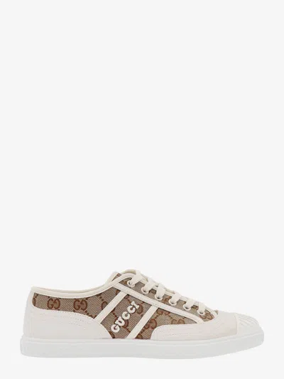 Gucci Beige And White Skeakers With Logo Detail In Gg Supreme Canvas Woman In Animal Print