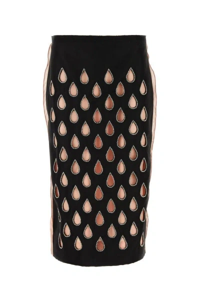 Gucci Cutout Bi-colour Silk Pencil Skirt In Black