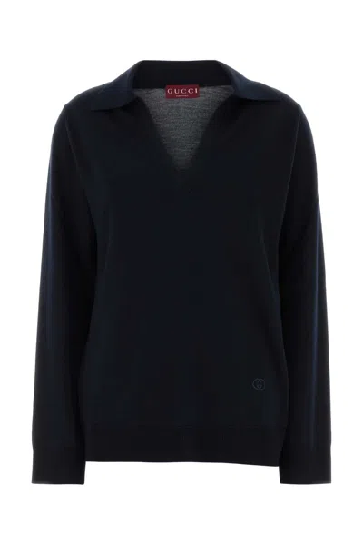 Gucci Women's 100% Wool Oversized Polo Shirt In Blue