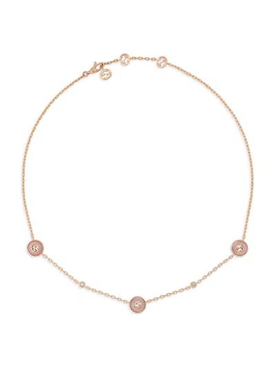 Gucci Women's 18k Rose Gold, Pink Opal & 0.05 Tcw Diamond Logo Charm Necklace