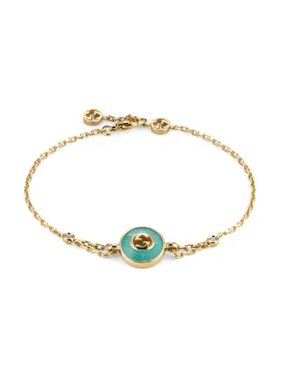 Gucci Women's 18k Yellow Gold, Amazonite & 0.05 Tcw Diamond Logo Charm Bracelet