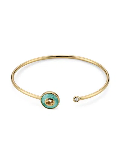 Gucci Women's 18k Yellow Gold, Amazonite & 0.08 Tcw Diamond Flexible Cuff In Green