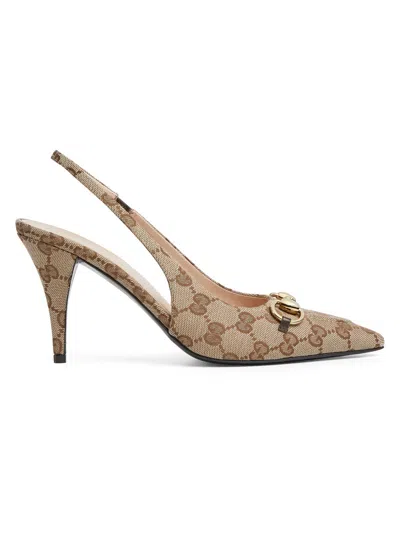 Gucci Horsebit Gg Canvas Slingback Pump In Neutral