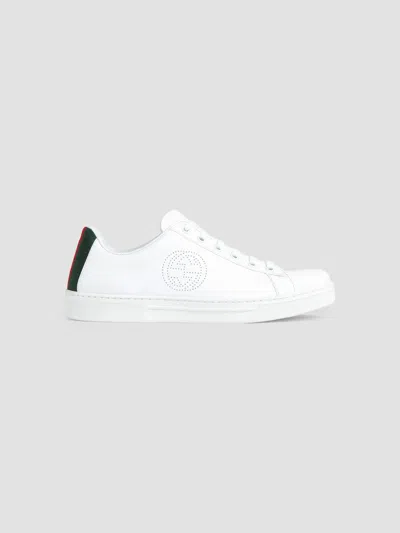 Gucci Ace Web Stripe Leather Sneakers In White