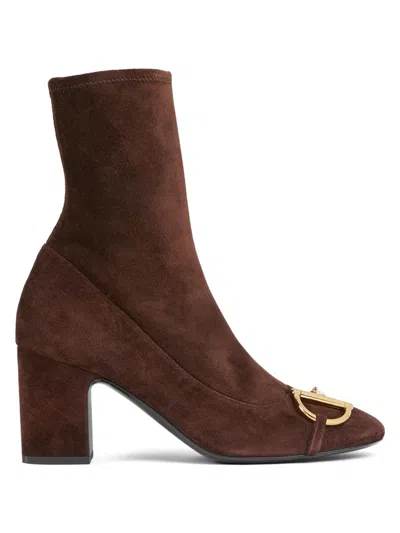 Gucci Women's Alfa Horsebit Suede Ankle Boots In Brown