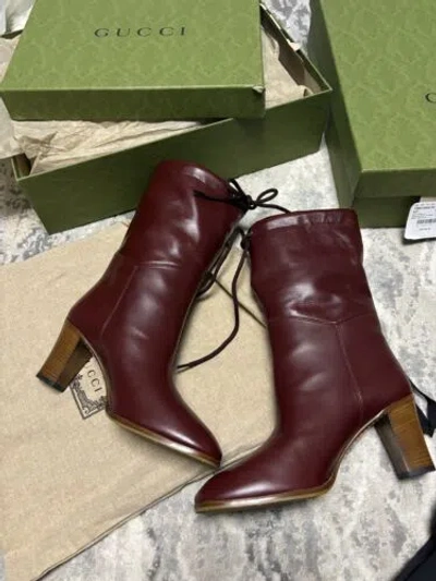 Pre-owned Gucci Women Ankle Boots Casual Style Blended Fabric Street Style Plain Leather In Red