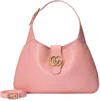 Gucci Aphrodite Pink Raffia Medium Shoulder Handbag With Suede Leather Top Handle In Wild Rose