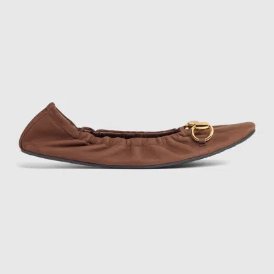 Gucci Women's Ballet Flat With Horsebit In Brown