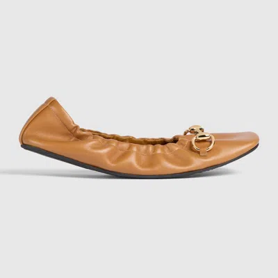 Gucci Women's Ballet Flat With Horsebit In Brown