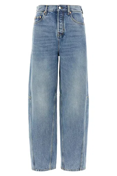 Gucci Women Blue Jeans With Logo Patch On The Rear And Wide Leg In Denim Woman