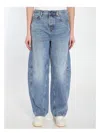 Gucci Blue Jeans With Logo Patch On The Rear And Wide Leg In Denim Woman In Blue