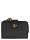 Gucci Medium Grained Leather Wallet With Bamboo Detail In Black
