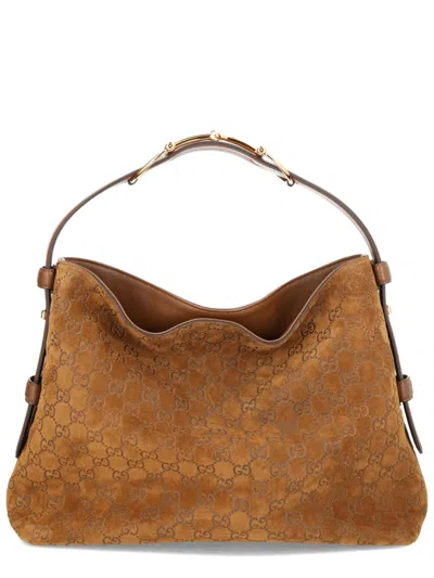 Gucci Suede Shoulder Bag Adjustable Strap In Brown