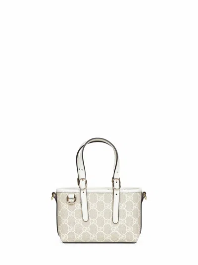 Gucci Women Beige And White Gg Emblem Mini Handbag In Neutral
