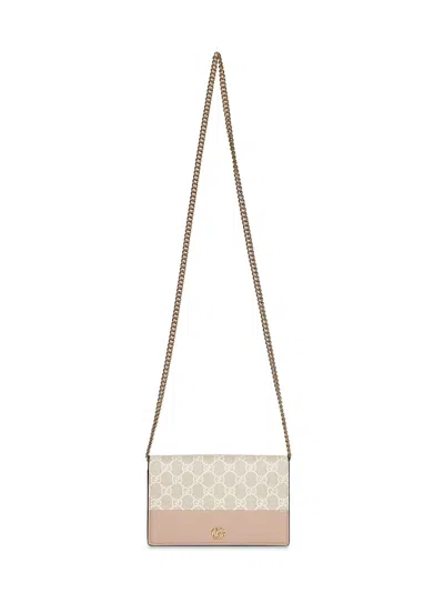 Gucci Women Beige And White Gg Marmont Wallet On Chain In Multi