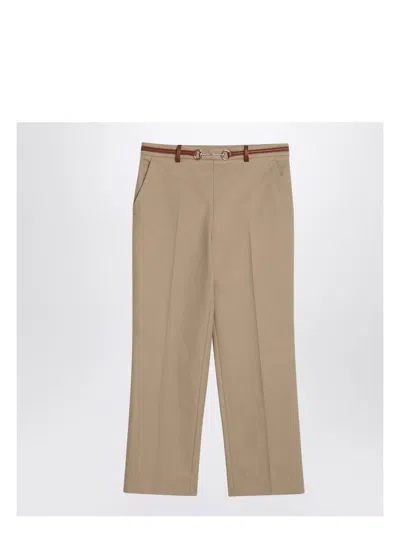 GUCCI WOMEN'S BEIGE DRILL COTTON PANTS WITH BIT DETAIL