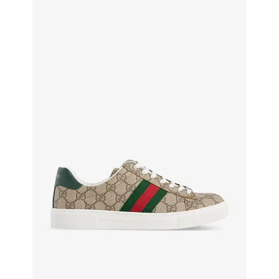 Gucci Womens Beige Ebony Ace Logo-pattern Canvas Trainers