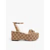 Gucci Damensandale Mit Plateausohle Und Horsebit In Beige Ebony