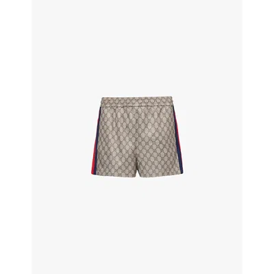 Gucci Womens Beige Ebony Mc Monogram-print Striped-panel Woven-blend Shorts