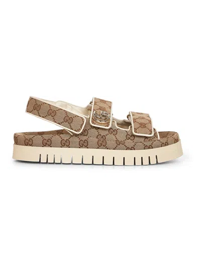 Gucci Women Beige Gg Canvas Sandals