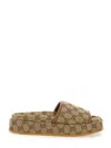 Gucci Women Beige Sandals With Leather Finishes And All-over Gg Motif In Fabric Woman