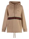 Gucci Cotton Sweashirt With Frontal Logo And Web Band In Neutral