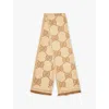 Gucci Womens  Lady Nest Gg-jacquard Wool-knit Scarf In Beige/dark Brown