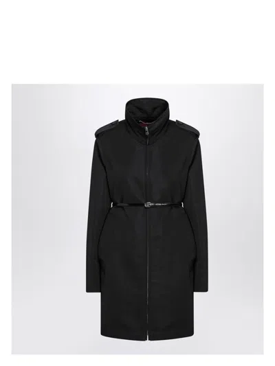 Gucci Black Belted Coat In Nylon Faille Women