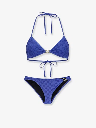 Gucci Women Bikini With Gg Details In Blue