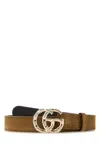Gucci Women Biscuit Suede Belt In Brown