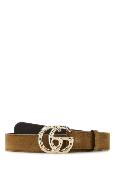 Gucci Women Biscuit Suede Belt In Brown