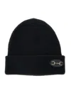 Gucci Women Black Beanie With Leather Patch With Horsebit Plaque In Wool Woman In Black