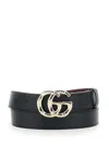 Gucci Women Black Belt With Gg Buckle Closure In Grained Leather Woman In Black