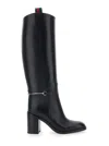 Gucci Women Black Boots With Side Clamp And Web Detail In Leather Woman In Black