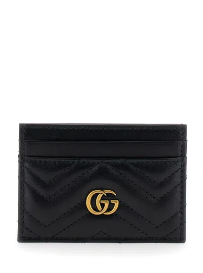 Gucci Women Black Card-holder With Gg Logo In Matelassé Leather Woman