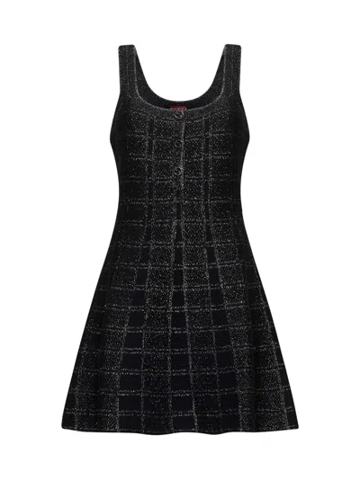 Gucci Women Black Check Lamé Jacquard Minidress