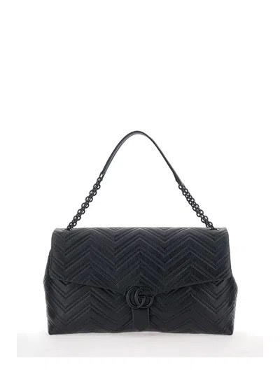 Gucci Women Black Crossbody Bag With Sliding Chain-link Shoulder Strap And Gg Plaque Closure On The  In Multi