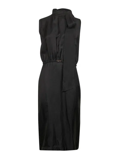 GUCCI GUCCI WOMEN BLACK FLUID VISCOSE TWILL MIDI DRESS