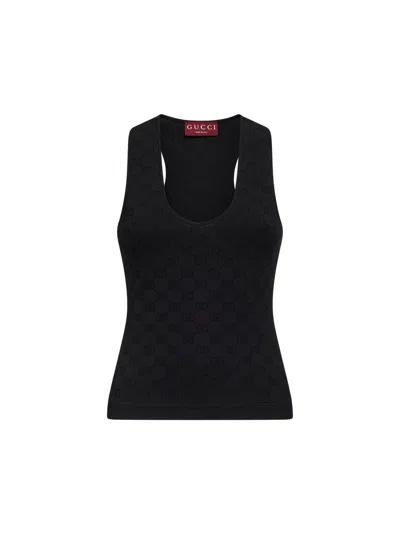 Gucci Women Black Gg Jacquard Ultrafine Stretch Viscose Blend Tank Top