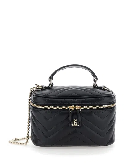 Gucci Women Black Handbag With Chain-link Shoulder Strap And Gg Plaque On The Front In Leather Woman