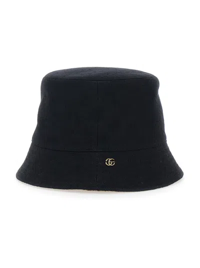 Gucci Women Black Hat With Gg Logo Plaque On The Front In Cotton Woman