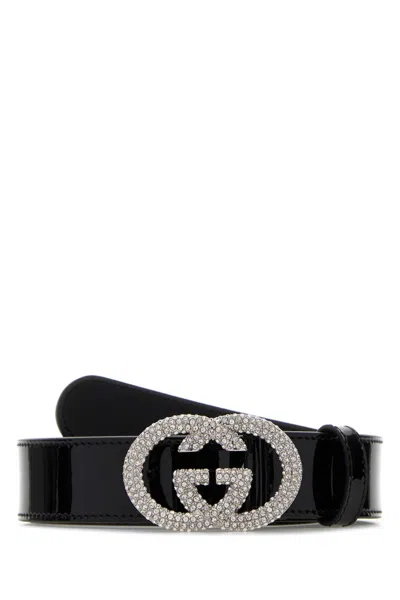 Gucci Leather Belt Adjustable Length Shiny Finish In Black