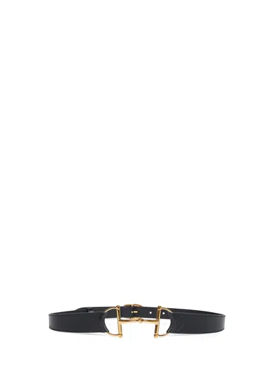 Gucci Women Black Leather Belt With Oversized Horsebit