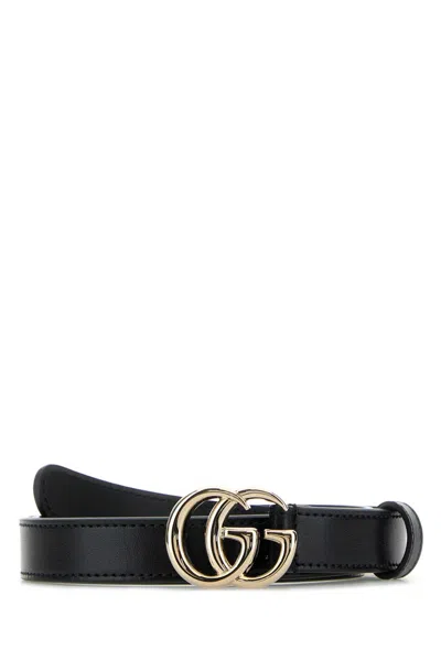 Gucci Women Black Leather Gg Belt